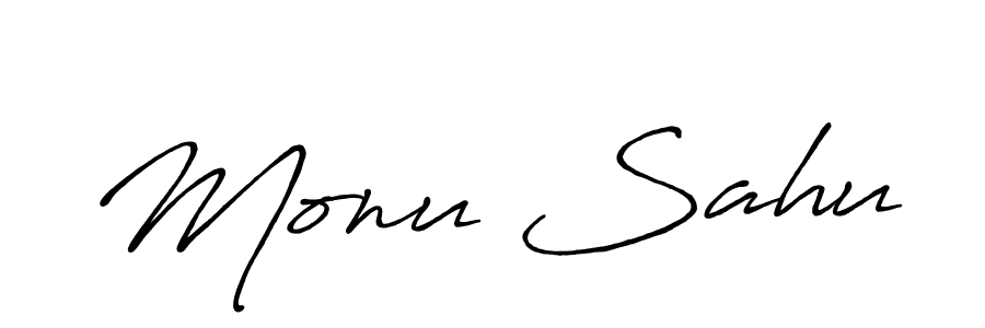 Make a beautiful signature design for name Monu Sahu. With this signature (Antro_Vectra_Bolder) style, you can create a handwritten signature for free. Monu Sahu signature style 7 images and pictures png