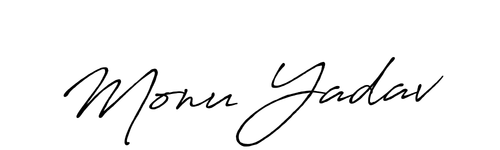 Make a beautiful signature design for name Monu Yadav. With this signature (Antro_Vectra_Bolder) style, you can create a handwritten signature for free. Monu Yadav signature style 7 images and pictures png