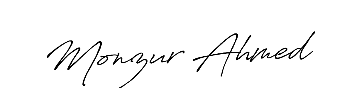 How to make Monzur Ahmed name signature. Use Antro_Vectra_Bolder style for creating short signs online. This is the latest handwritten sign. Monzur Ahmed signature style 7 images and pictures png