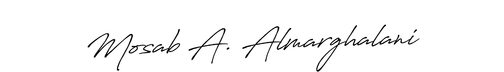 Create a beautiful signature design for name Mosab A. Almarghalani. With this signature (Antro_Vectra_Bolder) fonts, you can make a handwritten signature for free. Mosab A. Almarghalani signature style 7 images and pictures png