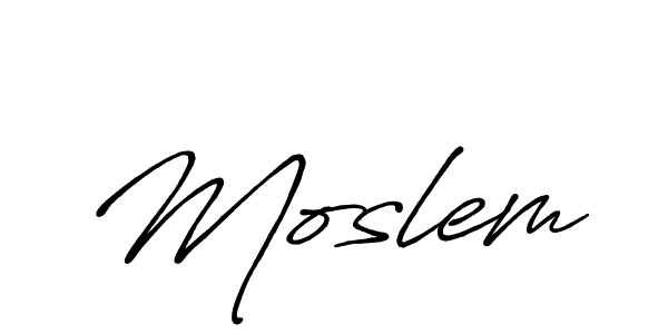 Create a beautiful signature design for name Moslem. With this signature (Antro_Vectra_Bolder) fonts, you can make a handwritten signature for free. Moslem signature style 7 images and pictures png