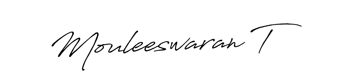 The best way (Antro_Vectra_Bolder) to make a short signature is to pick only two or three words in your name. The name Mouleeswaran T include a total of six letters. For converting this name. Mouleeswaran T signature style 7 images and pictures png