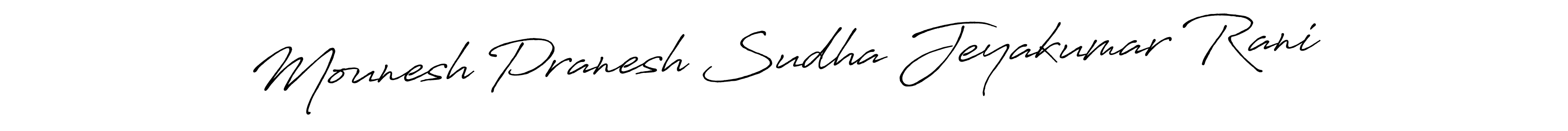 Use a signature maker to create a handwritten signature online. With this signature software, you can design (Antro_Vectra_Bolder) your own signature for name Mounesh Pranesh Sudha Jeyakumar Rani. Mounesh Pranesh Sudha Jeyakumar Rani signature style 7 images and pictures png