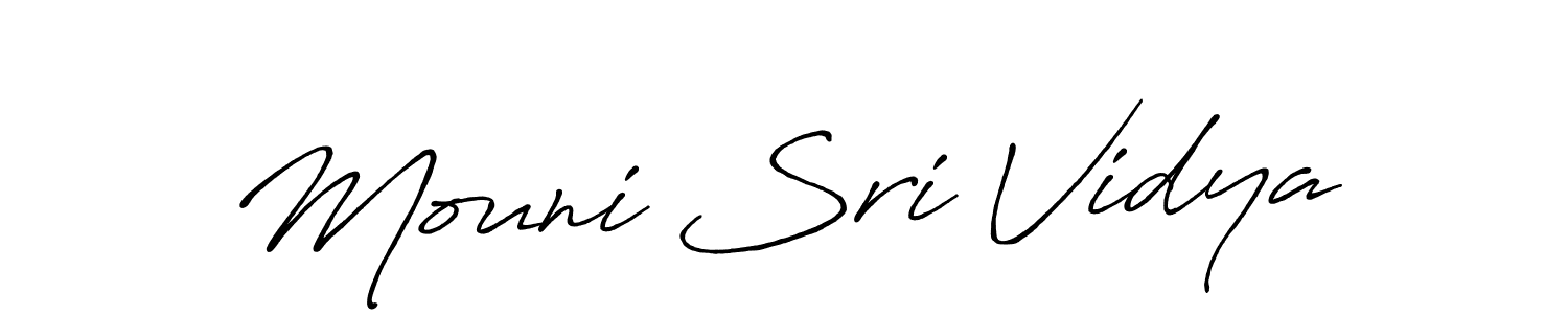 How to make Mouni Sri Vidya name signature. Use Antro_Vectra_Bolder style for creating short signs online. This is the latest handwritten sign. Mouni Sri Vidya signature style 7 images and pictures png