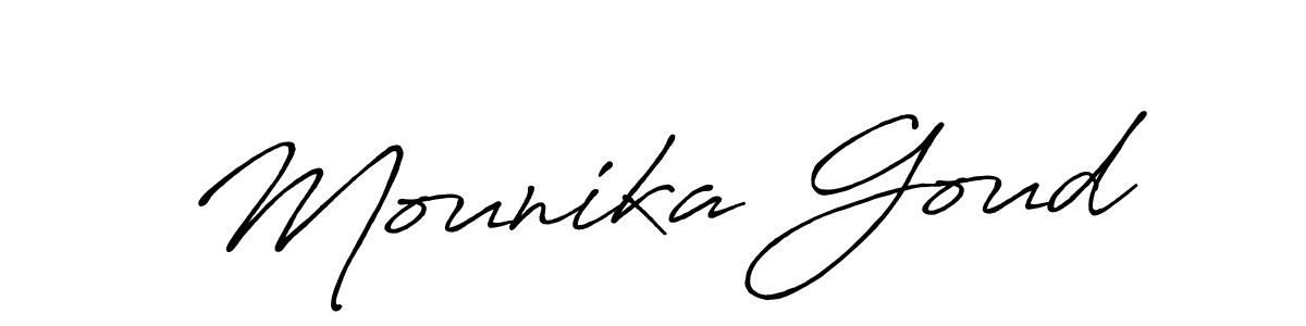 Make a short Mounika Goud signature style. Manage your documents anywhere anytime using Antro_Vectra_Bolder. Create and add eSignatures, submit forms, share and send files easily. Mounika Goud signature style 7 images and pictures png