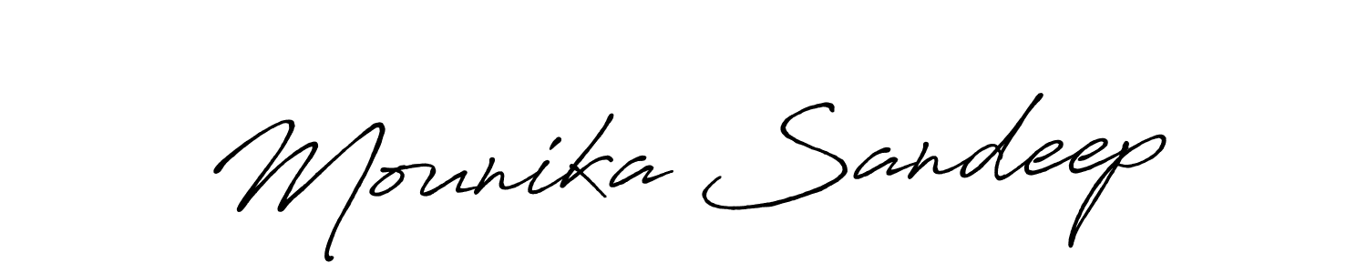 How to make Mounika Sandeep name signature. Use Antro_Vectra_Bolder style for creating short signs online. This is the latest handwritten sign. Mounika Sandeep signature style 7 images and pictures png