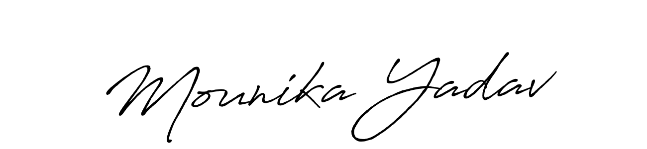 Use a signature maker to create a handwritten signature online. With this signature software, you can design (Antro_Vectra_Bolder) your own signature for name Mounika Yadav. Mounika Yadav signature style 7 images and pictures png