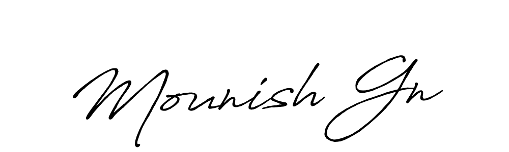 Mounish Gn stylish signature style. Best Handwritten Sign (Antro_Vectra_Bolder) for my name. Handwritten Signature Collection Ideas for my name Mounish Gn. Mounish Gn signature style 7 images and pictures png
