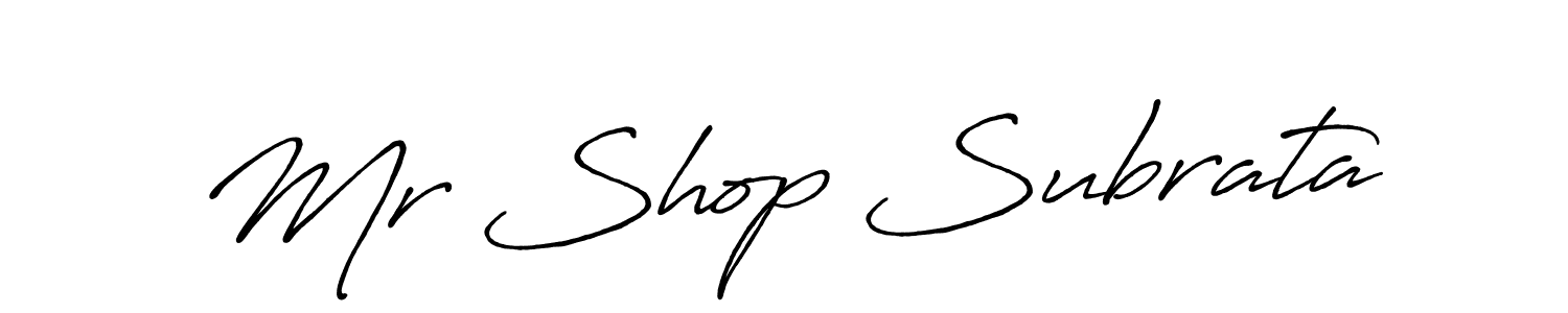 Similarly Antro_Vectra_Bolder is the best handwritten signature design. Signature creator online .You can use it as an online autograph creator for name Mr Shop Subrata. Mr Shop Subrata signature style 7 images and pictures png