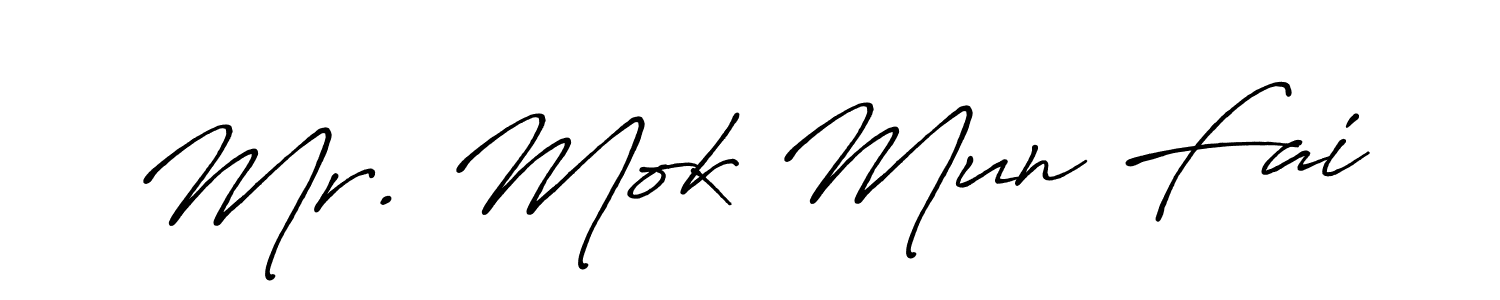 Create a beautiful signature design for name Mr. Mok Mun Fai. With this signature (Antro_Vectra_Bolder) fonts, you can make a handwritten signature for free. Mr. Mok Mun Fai signature style 7 images and pictures png