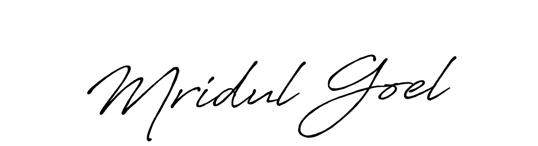 How to make Mridul Goel name signature. Use Antro_Vectra_Bolder style for creating short signs online. This is the latest handwritten sign. Mridul Goel signature style 7 images and pictures png