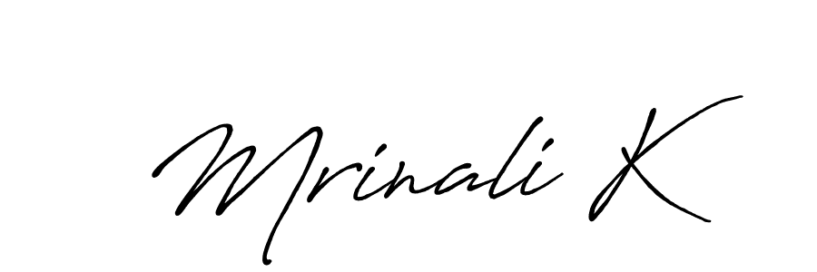 The best way (Antro_Vectra_Bolder) to make a short signature is to pick only two or three words in your name. The name Mrinali K include a total of six letters. For converting this name. Mrinali K signature style 7 images and pictures png