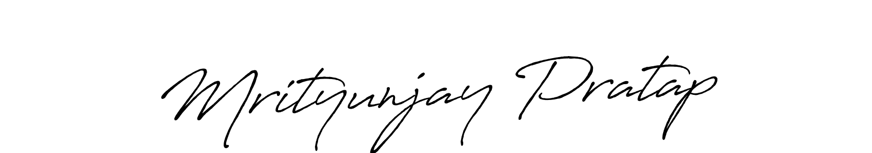 How to make Mrityunjay Pratap name signature. Use Antro_Vectra_Bolder style for creating short signs online. This is the latest handwritten sign. Mrityunjay Pratap signature style 7 images and pictures png