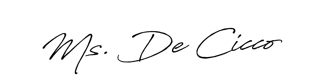 The best way (Antro_Vectra_Bolder) to make a short signature is to pick only two or three words in your name. The name Ms. De Cicco include a total of six letters. For converting this name. Ms. De Cicco signature style 7 images and pictures png