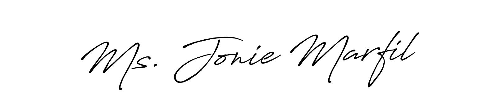 How to make Ms. Jonie Marfil name signature. Use Antro_Vectra_Bolder style for creating short signs online. This is the latest handwritten sign. Ms. Jonie Marfil signature style 7 images and pictures png