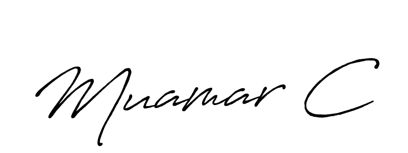 How to make Muamar C name signature. Use Antro_Vectra_Bolder style for creating short signs online. This is the latest handwritten sign. Muamar C signature style 7 images and pictures png