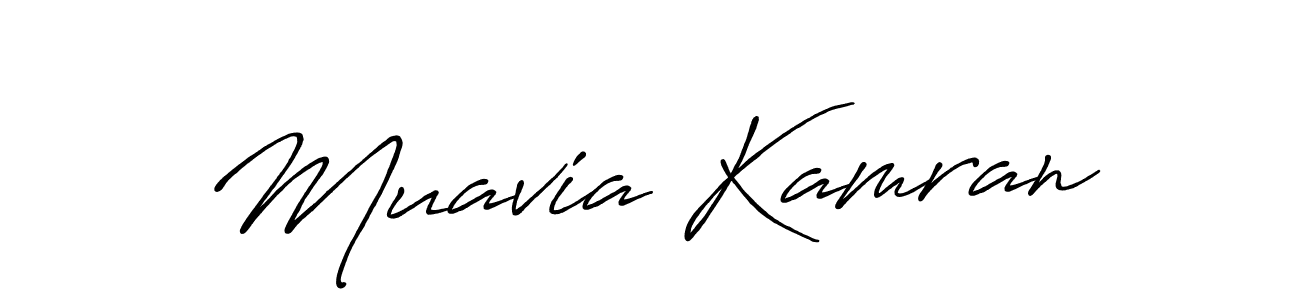 How to make Muavia Kamran name signature. Use Antro_Vectra_Bolder style for creating short signs online. This is the latest handwritten sign. Muavia Kamran signature style 7 images and pictures png