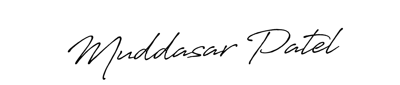 Make a beautiful signature design for name Muddasar Patel. With this signature (Antro_Vectra_Bolder) style, you can create a handwritten signature for free. Muddasar Patel signature style 7 images and pictures png