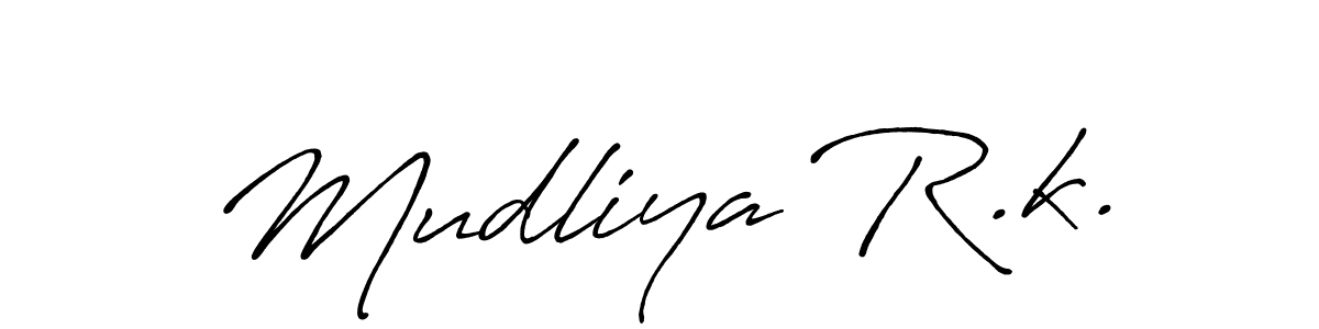 Similarly Antro_Vectra_Bolder is the best handwritten signature design. Signature creator online .You can use it as an online autograph creator for name Mudliya R.k.. Mudliya R.k. signature style 7 images and pictures png