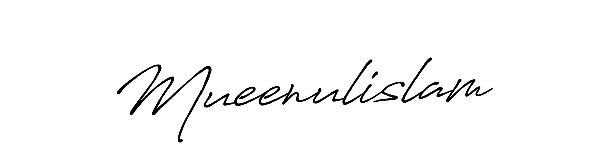 Use a signature maker to create a handwritten signature online. With this signature software, you can design (Antro_Vectra_Bolder) your own signature for name Mueenulislam. Mueenulislam signature style 7 images and pictures png