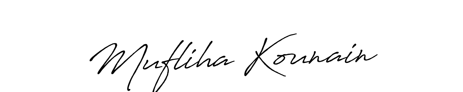 Make a beautiful signature design for name Mufliha Kounain. With this signature (Antro_Vectra_Bolder) style, you can create a handwritten signature for free. Mufliha Kounain signature style 7 images and pictures png