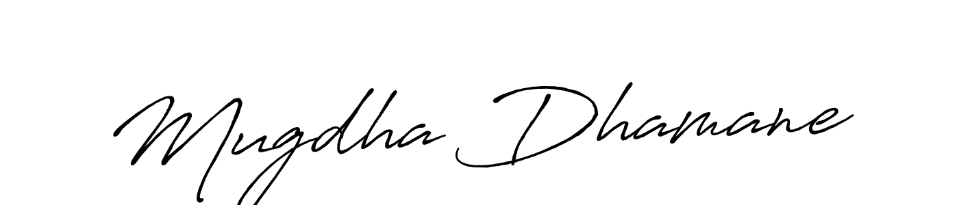 The best way (Antro_Vectra_Bolder) to make a short signature is to pick only two or three words in your name. The name Mugdha Dhamane include a total of six letters. For converting this name. Mugdha Dhamane signature style 7 images and pictures png