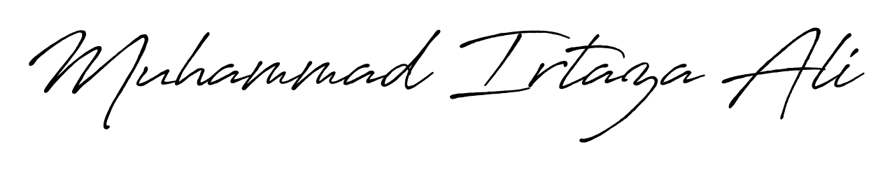 Looking for an artistic signature for Muhammad Irtaza Ali? The Antro_Vectra_Bolder calligraphy style gives a sophisticated flow suitable for business cards and emails. Muhammad Irtaza Ali signature style 7 images and pictures png