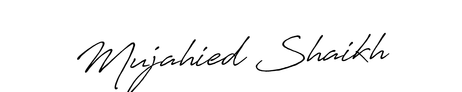 The best way (Antro_Vectra_Bolder) to make a short signature is to pick only two or three words in your name. The name Mujahied Shaikh include a total of six letters. For converting this name. Mujahied Shaikh signature style 7 images and pictures png
