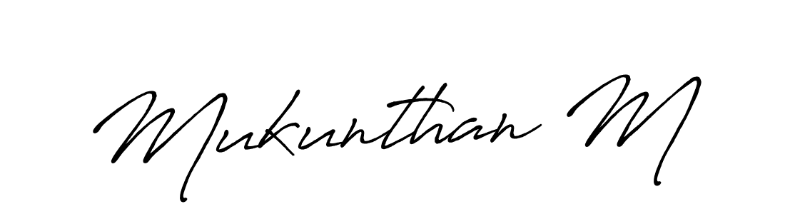 The best way (Antro_Vectra_Bolder) to make a short signature is to pick only two or three words in your name. The name Mukunthan M include a total of six letters. For converting this name. Mukunthan M signature style 7 images and pictures png