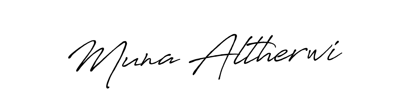 Create a beautiful signature design for name Muna Altherwi. With this signature (Antro_Vectra_Bolder) fonts, you can make a handwritten signature for free. Muna Altherwi signature style 7 images and pictures png