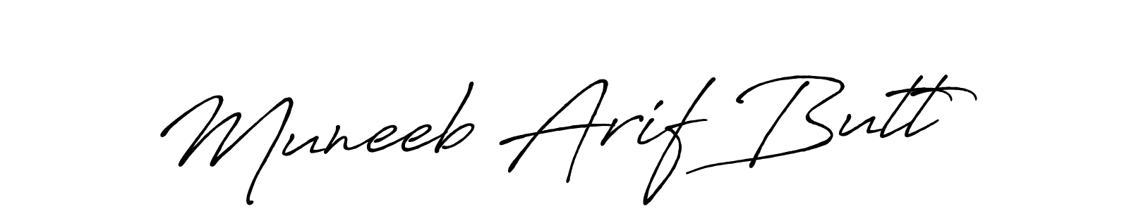 Use a signature maker to create a handwritten signature online. With this signature software, you can design (Antro_Vectra_Bolder) your own signature for name Muneeb Arif Butt. Muneeb Arif Butt signature style 7 images and pictures png