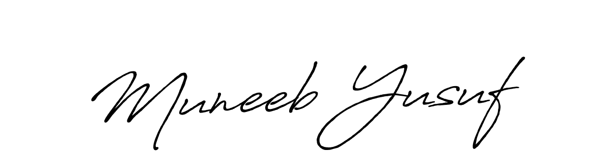 How to make Muneeb Yusuf name signature. Use Antro_Vectra_Bolder style for creating short signs online. This is the latest handwritten sign. Muneeb Yusuf signature style 7 images and pictures png