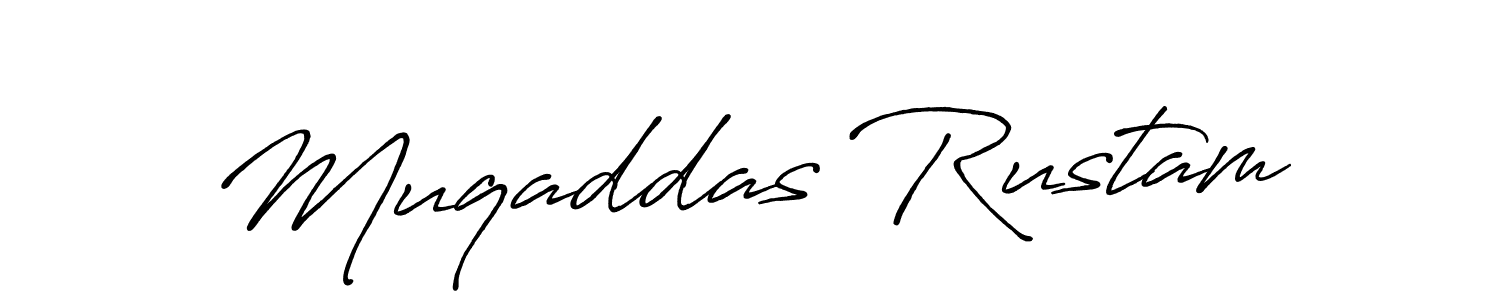 You should practise on your own different ways (Antro_Vectra_Bolder) to write your name (Muqaddas Rustam) in signature. don't let someone else do it for you. Muqaddas Rustam signature style 7 images and pictures png