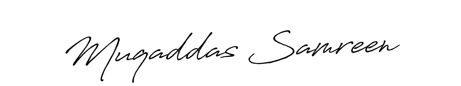 The best way (Antro_Vectra_Bolder) to make a short signature is to pick only two or three words in your name. The name Muqaddas Samreen include a total of six letters. For converting this name. Muqaddas Samreen signature style 7 images and pictures png