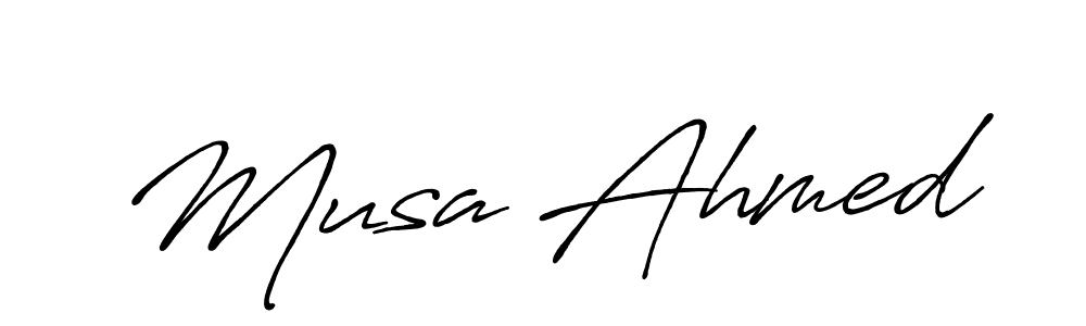 How to make Musa Ahmed name signature. Use Antro_Vectra_Bolder style for creating short signs online. This is the latest handwritten sign. Musa Ahmed signature style 7 images and pictures png