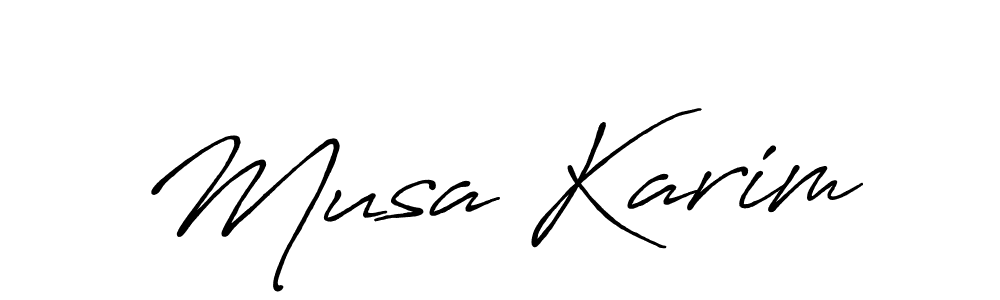 How to make Musa Karim name signature. Use Antro_Vectra_Bolder style for creating short signs online. This is the latest handwritten sign. Musa Karim signature style 7 images and pictures png