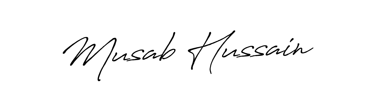 Make a beautiful signature design for name Musab Hussain. With this signature (Antro_Vectra_Bolder) style, you can create a handwritten signature for free. Musab Hussain signature style 7 images and pictures png