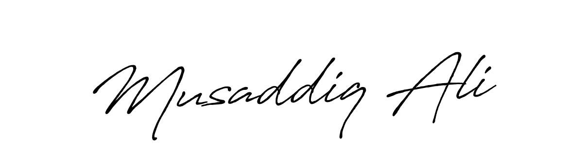 Make a beautiful signature design for name Musaddiq Ali. With this signature (Antro_Vectra_Bolder) style, you can create a handwritten signature for free. Musaddiq Ali signature style 7 images and pictures png