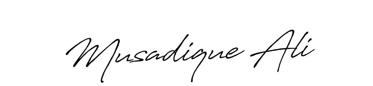 Use a signature maker to create a handwritten signature online. With this signature software, you can design (Antro_Vectra_Bolder) your own signature for name Musadique Ali. Musadique Ali signature style 7 images and pictures png
