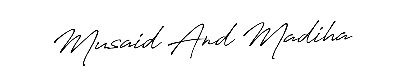 Also You can easily find your signature by using the search form. We will create Musaid And Madiha name handwritten signature images for you free of cost using Antro_Vectra_Bolder sign style. Musaid And Madiha signature style 7 images and pictures png