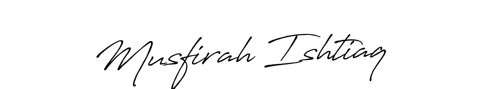 The best way (Antro_Vectra_Bolder) to make a short signature is to pick only two or three words in your name. The name Musfirah Ishtiaq include a total of six letters. For converting this name. Musfirah Ishtiaq signature style 7 images and pictures png