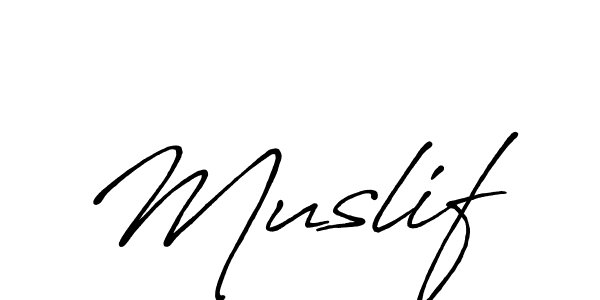 Muslif stylish signature style. Best Handwritten Sign (Antro_Vectra_Bolder) for my name. Handwritten Signature Collection Ideas for my name Muslif. Muslif signature style 7 images and pictures png