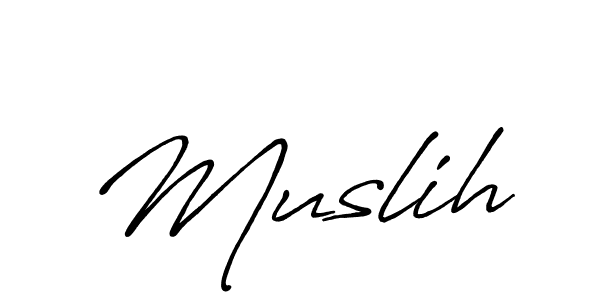 Make a beautiful signature design for name Muslih. With this signature (Antro_Vectra_Bolder) style, you can create a handwritten signature for free. Muslih signature style 7 images and pictures png