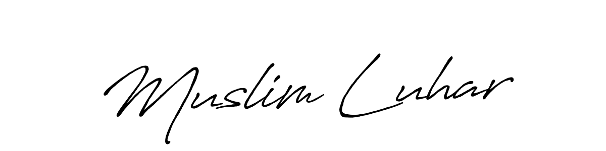 Use a signature maker to create a handwritten signature online. With this signature software, you can design (Antro_Vectra_Bolder) your own signature for name Muslim Luhar. Muslim Luhar signature style 7 images and pictures png