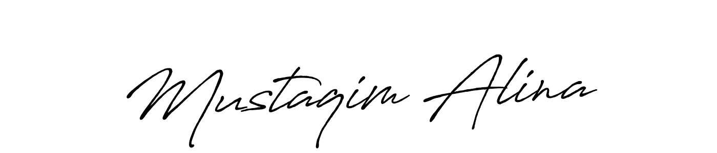 How to make Mustaqim Alina name signature. Use Antro_Vectra_Bolder style for creating short signs online. This is the latest handwritten sign. Mustaqim Alina signature style 7 images and pictures png