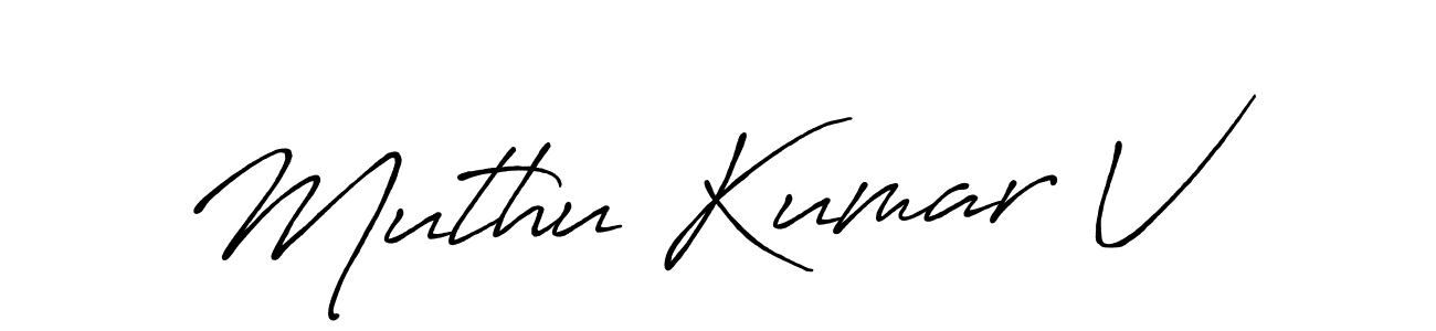 The best way (Antro_Vectra_Bolder) to make a short signature is to pick only two or three words in your name. The name Muthu Kumar V include a total of six letters. For converting this name. Muthu Kumar V signature style 7 images and pictures png