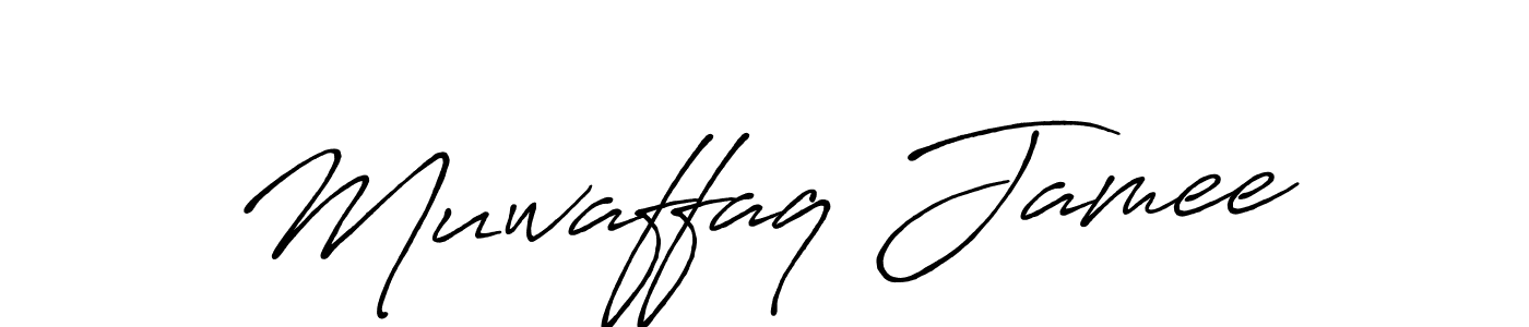 Make a beautiful signature design for name Muwaffaq Jamee. With this signature (Antro_Vectra_Bolder) style, you can create a handwritten signature for free. Muwaffaq Jamee signature style 7 images and pictures png