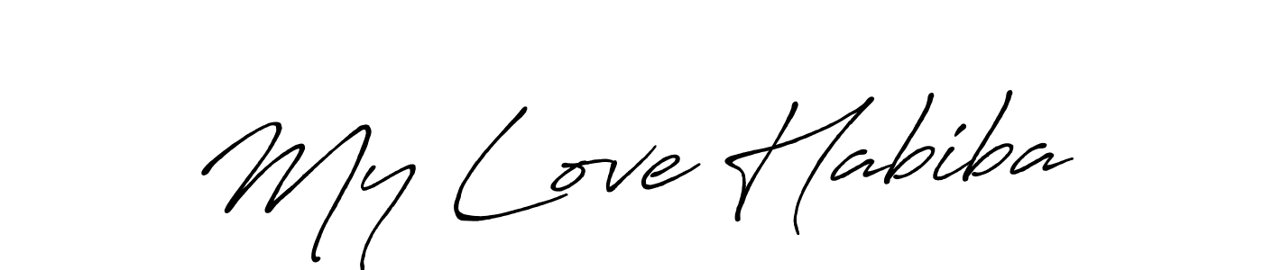 The best way (Antro_Vectra_Bolder) to make a short signature is to pick only two or three words in your name. The name My Love Habiba include a total of six letters. For converting this name. My Love Habiba signature style 7 images and pictures png