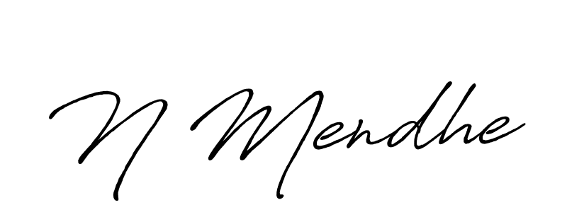 Use a signature maker to create a handwritten signature online. With this signature software, you can design (Antro_Vectra_Bolder) your own signature for name N Mendhe. N Mendhe signature style 7 images and pictures png