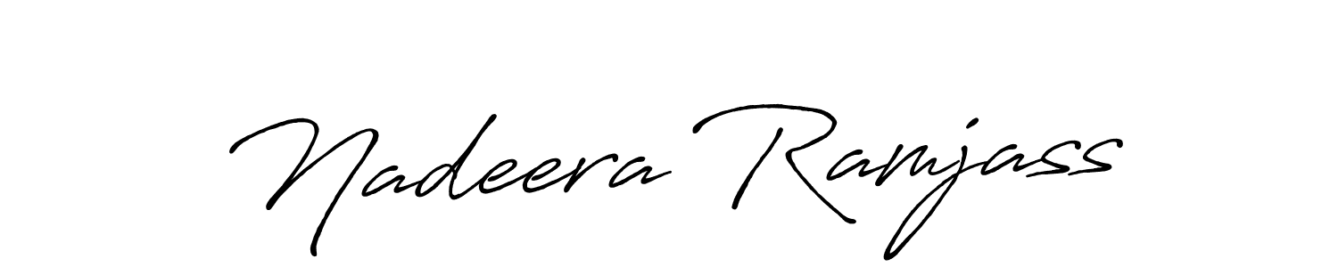 How to make Nadeera Ramjass name signature. Use Antro_Vectra_Bolder style for creating short signs online. This is the latest handwritten sign. Nadeera Ramjass signature style 7 images and pictures png